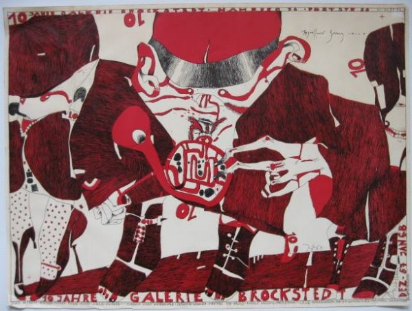 4 contemporary prints: Lot of 4 prints depicting various advertising- ''10 Jahre Gallerie Brockstedt''; G. S. Walte- ''Conservatory''; Gary Denmark- ''''Tondo Tug'' and D. R. Jenkin- ''The Music Guilt''- all signed in penci