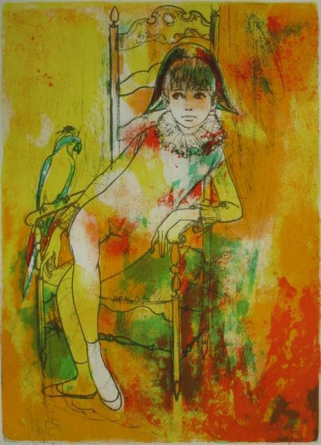 Jacques Lalande lithographs: Jacques Lalande- Child Sitting- 2 lithographs in colors, both signed and annotated 'E.A.' in pencil, minor handling creases otherwise very good condition. 18 3/4 x 13 1/2'' 47.3 x 34 cm ea.