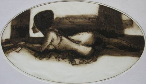 Dean Meeker etching: Dean Meeker- ''Solitaire''- etching, 1964, singed, dated, titled and numbered 3/50 in pencil, very good condition. 20 x 34 1/2'' 50.8 x 87.6 cm