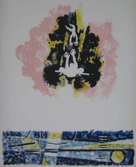 Georges Schreiber lithograph in colors: Georges Schreiber- Untitled- lithograph in colors, signed and numbered in pencil, edition of 100, paper is age toned otherwise good condition. 25 x 20'' 63.5 x 50.8 cm