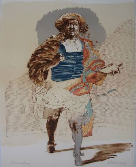 Claude Weisbuch lithograph: Claude Weisbuch- ''Cavalier Combatants''- lithograph in colors, signed and numbered 'EA XXVIII/XXX' in pencil, slightly age toned verso, 22 1/2 x 28 11/16'' 57.2 x 75.4 cm