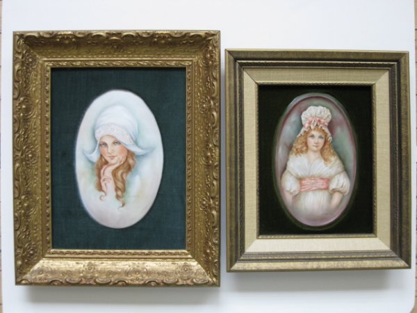 2 Helen Litkovitz hand-painted porcelain plaque: Helen Litkovitz hand-painted porcelain plaques, both portraits of young girls, oval forms, both signed, very good condition. 8 1/8 x 5''; 9 x 5 5/8''