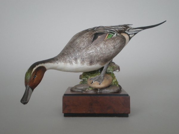 Royal Worcester porcelain figurine: Royal Worcester porcelain figurine, ''American Pintail'', Ronald Van Ruyckevelt, 1970. 6 1/2''h, 14''w