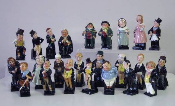 Lot of 24 Royal Doulton figurines: Lot of 24 Royal Doulton figurines, all Dickens characters- ''Jingle'', ''David Copperfield'', ''Tiny Tim'', ''Little Nell'', ''Pecksniff'', ''Fagin'', ''Sam Weller'', ''Scrooge'', ''Buzfuz'', ''Dick S