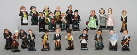 Lot of 24 Royal Doulton figurines: Lot of 24 Royal Doulton figurines- marked- ''Joe the Fat Boy'', ''Mrs. Bardell'', ''Little Nell'', ''Sam Weller'', ''Tony Weller'', ''Sairey Gamp'', ''Captain Cuttle'', ''Tiny Tim'', ''Oliver Twist'',