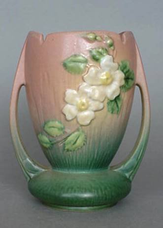 Roseville White Rose pink vase