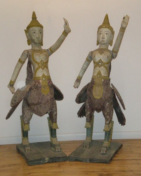 Pair of Cambodian painted wood figures
