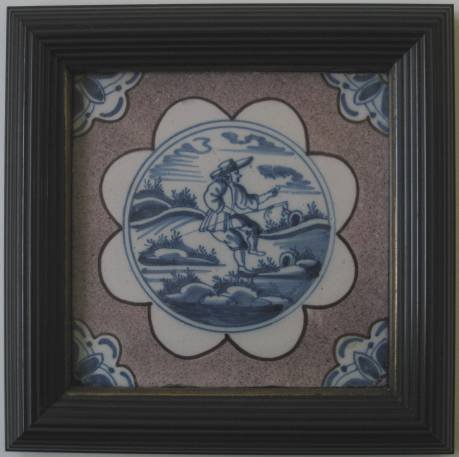 18th c. English Delft carnation tile