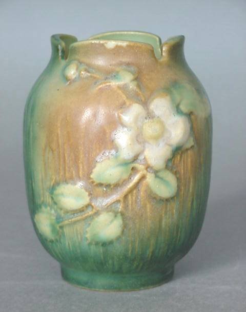 Roseville White Rose green vase