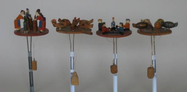 4 European moveable wood figures