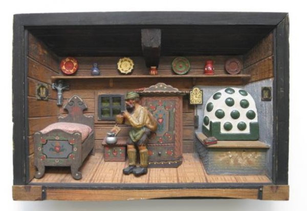 5 European painted wood miniature houses - 3