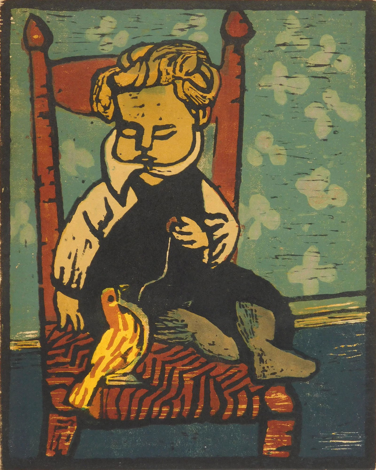 Will Barnet woodcut: Will Barnet (American 1911-2012)- ''Peter'' (Szoke 78)- woodcut in color, 1940, signed and titled in pencil, edition of 15, printed and published by Will Barnet, foxing throughout. 11 1/4 x 9''