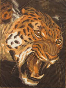 Norbertine Bresslern-Roth woodcut: Norbertine Bresslern- Roth (Austrian 1891-1978)- ''Leopard''- woodcut in colors on thin Japanese paper, ca. 1922, signed in pencil, modest margins on top and both sides, some soft wrinkles near top of