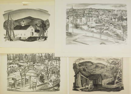 4 Prentiss Taylor lithographs: Prentiss Taylor (American 1907-1991)- 1). "New Hampshire Barn" (Rose & Quiro 8)- lithograph, 1933, signed date and annotated '10 prints' in pencil. 2). "Connecticut Light and Power" (R. & Q. 44)- lith