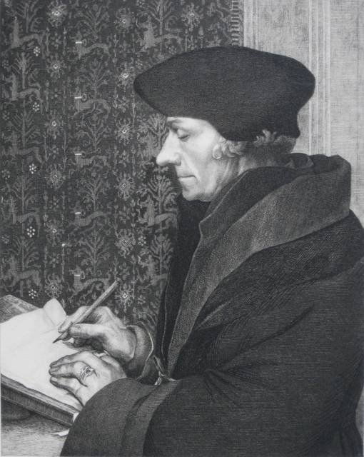 Felix Bracquemond etching: Felix Bracquemond (French 1833-1914)- ''Erasme'' (Beraldi 39)- etching, after Holbein, 1863, laid down. 9 7/8 x 7 7/8'' 251 x 200 mm