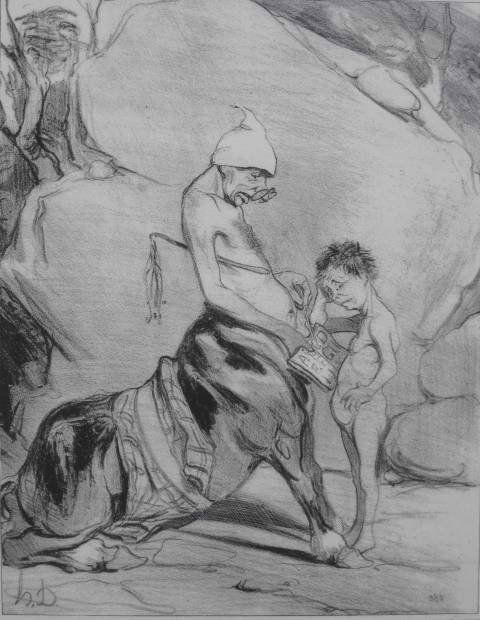 Honore Daumier 3 lithographs: Honore Daumier (French 1808-1879)- ''Les Bergers de Virgile''; ''Telemaque Rendu a la Vertu''; ''L'Education d'Achile''- 3 lithographs, from Histoire Ancienne, masking tape hinges, some foxing. variou