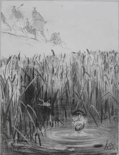 Honore Daumier 3 lithographs: Honore Daumier (French 1808-1879)- ''La Mere des Gracques''; ''Marius a Minturnes''; ''Marius a Carthage''- 3 lithographs, from Histoire Ancienne, marsking tape hinges, spot foxing. various sizes