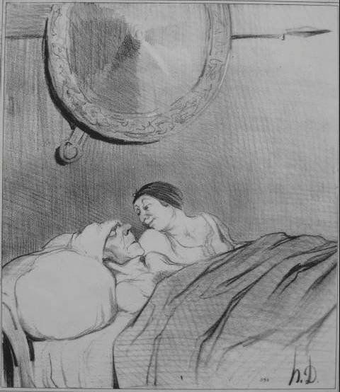 Honore Daumier 3 lithographs: Honore Daumier (French 1808-1879)- ''Apelles et Campaste''; ''Ulysse et Penelope''; ''Telemarque Ravage par L'Amour''- 3 lithographs, from Histoire Ancienne, masking tape hinges, foxing. various sizes