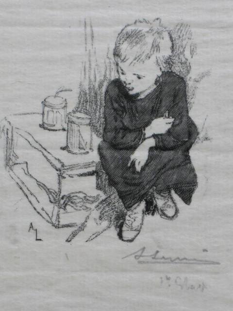 Louis Auguste Lepere 2 wood engravings: Louis Auguste Lepere (French 1849-1918)- ''Le Gamin A L'Orset''; ''Entr‚e De L'Atelier''- 2 wood engravings ('Le Gamin' on tissue), both signed in pencil, 'Le Gamin' also annotated '1st state' in pe