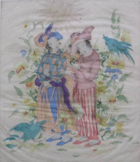 Elyse Lord etching and woodblock: Elyse Lord (British 1900-1971)- Three Ladies- etching and woodblock in colors, signed and numbered 18/100 in pencil, slightly light struck. 12 x 10 «'' 305 x 267 mm