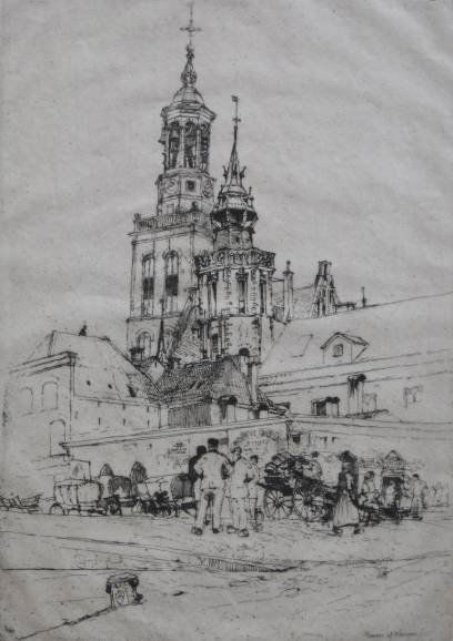 Sir Frank Short drypoint: Sir Frank Short (British 1857-1945)- ''Towers of Kampen''- drypoint, signed in pencil, slightly light struck, otherwise very good condition. 8 7/8 x 6 ¬'' 225 x 159 mm