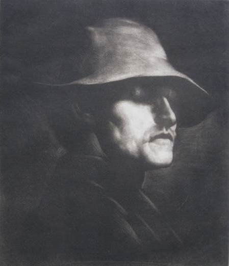 William Strang mezzotint: William Strang (British 1859-1921)- Head of a Peasant'' (Binyon 4)- mezzotint, 1882, signed in pencil, edition of 60, two old masking tape hinges along top edge, otherwise very good condition. 10 « x
