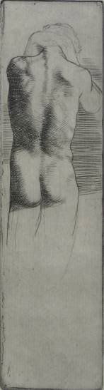 William Strang etching: William Strang (British 1859-1921)- ''Study of A Man's Back'' (Binyon 267)- etching, 1896, signed in pencil, edition of 25, two masking tape hinges along top edge, otherwise very good condition. 7 x 2