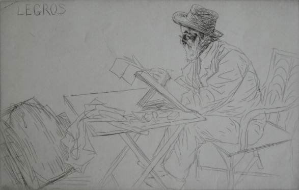 William Strang etching: William Strang (British 1859-1921)- ''Alphonse Legros'' (Binyon 675)- etching, 1914, signed in pencil, also signed in pencil by David Strang, the printer, edition of 40, old glue residue top corners v