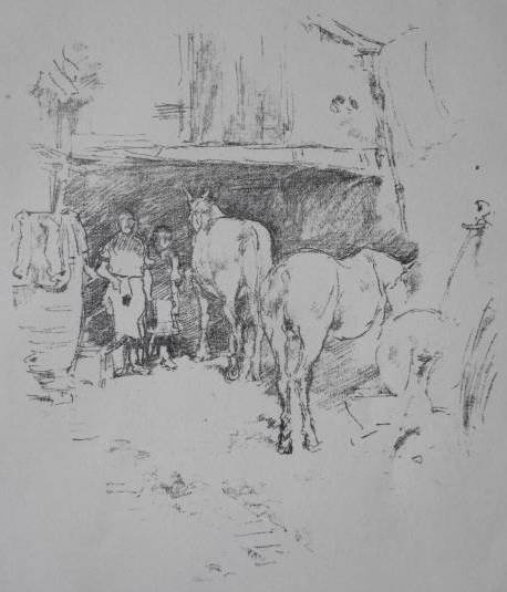 James A. M. Whistler lithograph: James A. M. Whistler (American 1834-1903)- ''The Smith's Yard'' (Spink 124) (Levy 126) (Way 88)- lithograph, 1895, signed with butterfly in the image, as published in The Studio, Studio blindstamp low