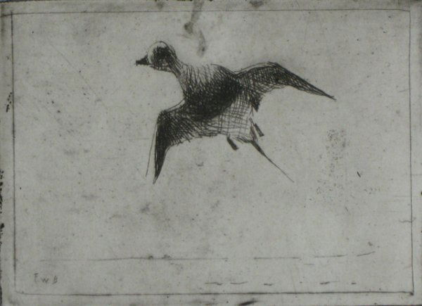 Frank Benson etching and drypoint: Frank W. Benson (American 1862-1951)- ''Little Old Squaw'' (Paff 6)- etching and drypoint, 1912, signed in pencil, edition of 25, minor soiling in margins. 2 « x 3 «'' 64 x 89 mm