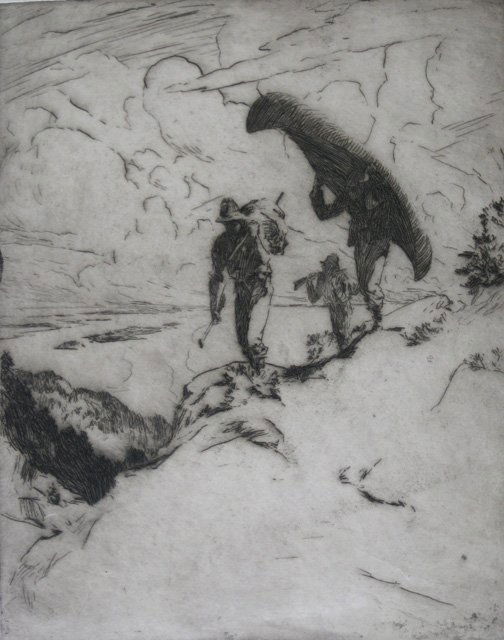 Frank Benson etching: Frank W. Benson (American 1862-1951)- ''High Carry'' (Paff 66)- etching, 1915, signed and numbered 30/50 in pencil, very good condition. 9 7/8 x 7 7/8'' 251 x 200 mm