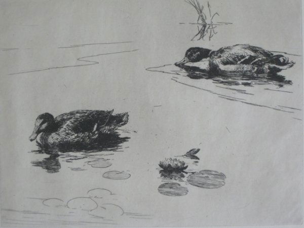 Frank Benson etching: Frank W. Benson (American 1862-1951)- ''Mates'' (Paff 132)- etching, 1918, signed in pencil, edition of 147, very good condition. 6 x 8'' 152 x 203 mm