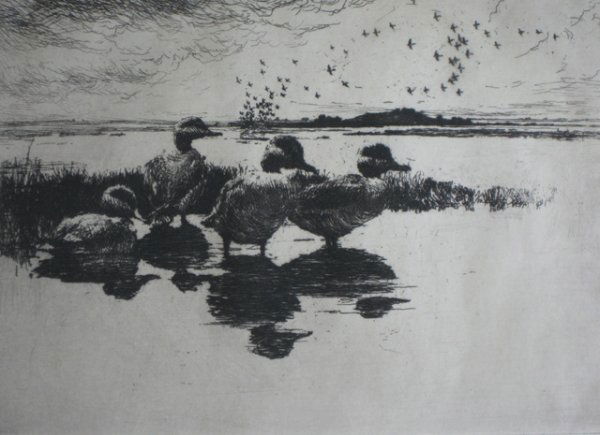 Frank Benson etching: Frank W. Benson (American 1862-1951)- ''Calm'' (Paff 199)- etching, 1921, signed in pencil, edition of 150, minor soiling, otherwise very good condition. 4 7/8 x 6 7/8'' 124 x 175 mm