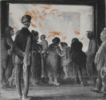 Mabel Dwight lithograph: Mabel Dwight (American 1876-1955)- ''Fish'' (Robinson & Pirog 30)- lithograph in two colors, 1928, signed and dated in pencil, edition of 60, slightly light struck otherwise very good condition. 10 ¬