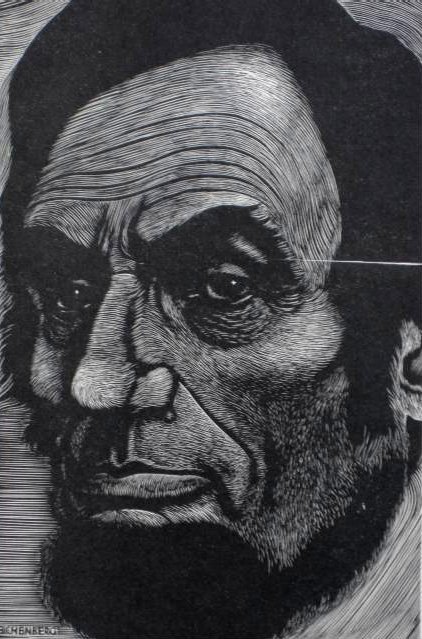 Fritz Eichenberg wood engraving: Fritz Eichenberg (American 1901-1990)- ''Abraham Lincoln''- wood engraving, signed in pencil, very good condition. 7 x 4 ¬'' 178 x 108 mm