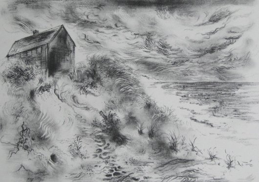 George Grosz lithograph: George Grosz (American 1893-1959)- ''Storm Clouds, Cape Cod'' (Drucker E 110)- lithograph, 1949, signed in pencil, edition of 252 plus 10, The Print Club of Cleveland publication no. 27, Print Club st