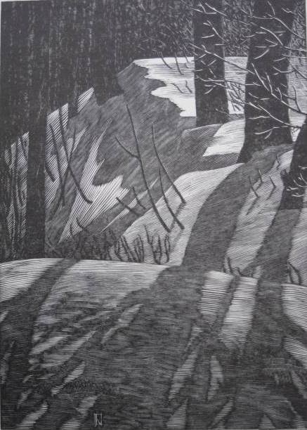 James Havens wood engraving: James D. Havens (American 1900-1960)- ''Snow Glint''- wood engraving, 1946, signed, dated, titled and annotated 'Trial for Norman Kent from Jim', very good condition. 7 ¬ x 5 ¬'' 184 x 133 mm