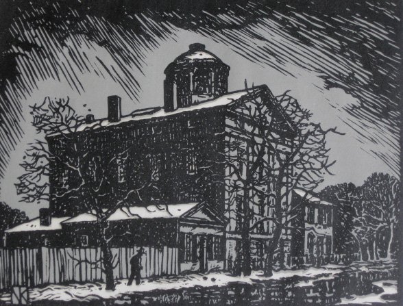 Norman Kent 3 woodcuts: Norman Kent (American 1903-1972)- ''The Bentley-Kent House, 1831''; ''The Geneva Medical College''; ''Christ''- 2 woodcuts in two colors and 1 woodcut, all signed and titled in pencil, 'Geneva' has ol