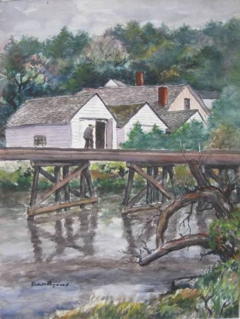 Grant Reynard watercolor: Grant Reynard (American 1887-1968)- ''Walking The Trestle''- watercolor on illustration board, signed Grant Reynard lower left. 20 3/4 x 16'' 527 x 406 mm