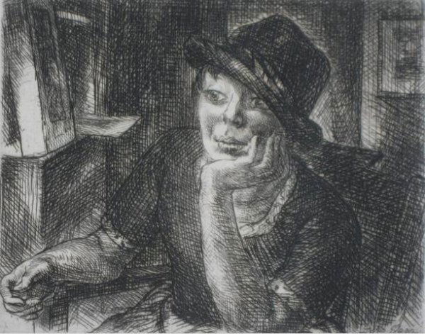 John Sloan etching: John Sloan (American 1871-1951)- ''Rector's Daughter'' (Morse 211)- etching, 1923, signed, titled and annotated '100 proofs' in pencil (60 were printed), very good condition. 4 x 5'' 102 x 127 mm