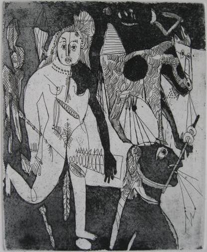 Nahum Tschacbasov 4 etching and aquatints: Nahum Tschacbasov (Russian / American 1899-1984)- Untitled- 4 etching and aquatints, 1947, 1964, each signed, numbered 22/100, dated and inscribed '12', '27', '1' and '29' in pencil, Emilio Sorrini bl