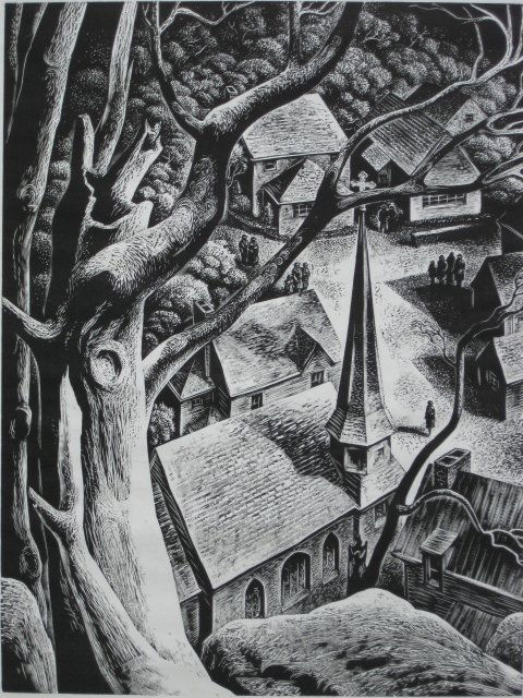 Lynd Ward wood engraving: Lynd Ward (American 1905-1985)- ''Undercliff''- wood engraving, 1948, signed and dated in pencil, two old masking tape hinges, very good condition. 8 x 6'' 203 x 152 mm