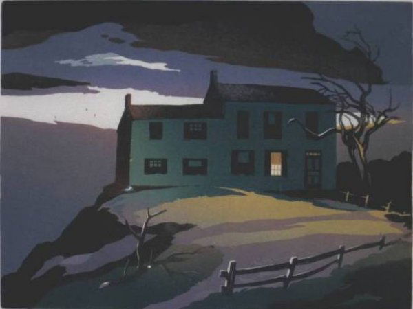 Ernest W. Watson woodcut: Ernest W. Watson (American 1884-1969)- ''Once Upon A Midnight Dreary''- woodcut in colors, 1943, signed in pencil, edition of 200, publication for the Woodcut Society, Cedar Rapids, IA, a few spots of