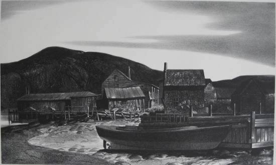 Stow Wengenroth lithograph: Stow Wengenroth (American 1906-1978)- ''North Village'' (Stuckey 77)- lithograph, 1938, signed and annotated 'Ed./60' in pencil, very slightly light struck, otherwise very good condition. 9 x 15 3/16'