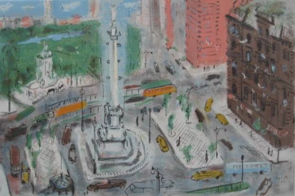 3 Prints- Mariana, Foujita and other: 3 Prints- 1.) Lee Mariana- ''Columbus Circle''- screenprint in colors, 1950, signed and titled in pencil, very good condition; 2.) Foujita- ''Holiday''- screenprint in colors; 3.) 20th c. American Sch