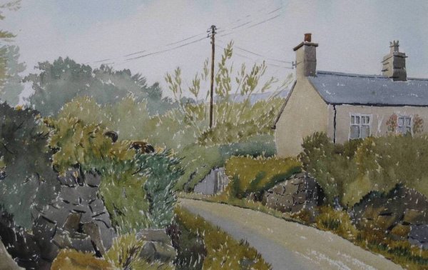 Eric Blackburn watercolor: Eric Blackburn- ''Mountain Lane Out of Rowen Village, Conwy Valley''- watercolor on paper, signed Eric Blackburn lower right. 13 1/4 x 19 3/4''