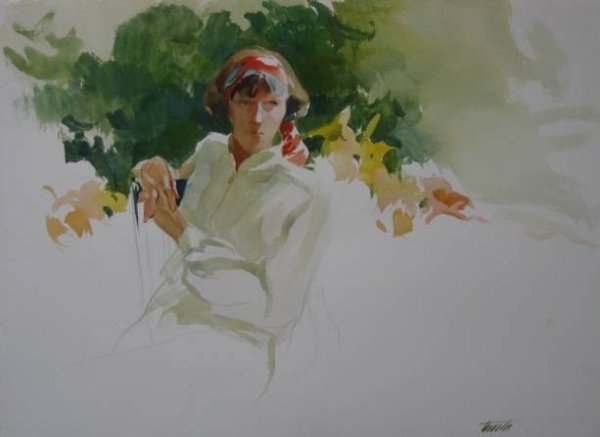 Richard Treaster watercolor: Richard Treaster- ''July Sunlight''- watercolor on paper, 1982, signed, Treaster lower right, very good condition. 22 x 30''