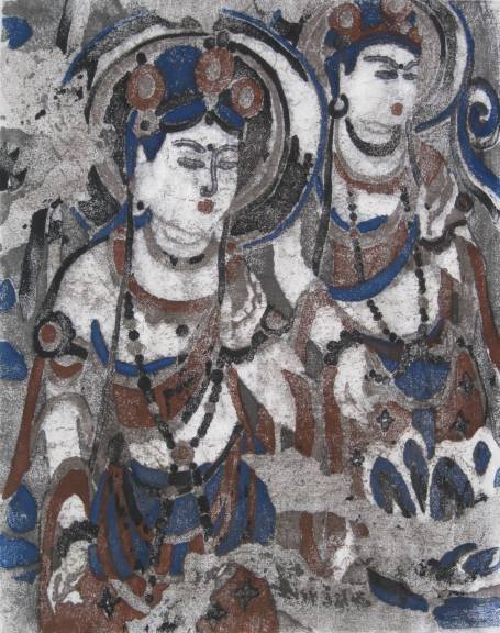 Zhou Hongsheng silkscreen: Zhou Hongsheng- ''Goddess of Dunhuang''- silkscreen on paper, signed, titled and numbered 9/30 in pencil. 21 1/2 x 17''