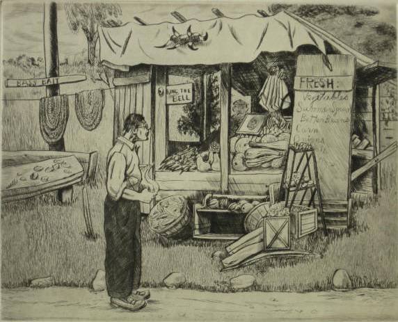 Peggy Bacon drypoint: Peggy Bacon- ''Varied Wares'' (Flint 190)- drypoint, ca. 1953, printer's proof before the edition, paper age toned and minor soiling in margins otherwise good condition. Ex-collection: Charles S. Whit