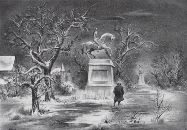 Aaron Bohrod lithograph: Aaron Bohrod- ''City Park, Winter''- lithograph, 1949, signed in pencil, AAA edition of 250, some minor foxing in left margin otherwise very good condition. 9 3/8 x 13 1/2''